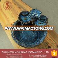 Blue glazed Lotus design fancy ceramic water fountain indoor