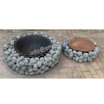 Custom Fire pit outdoor concrete table,  Garden Fireplace with gabion stone