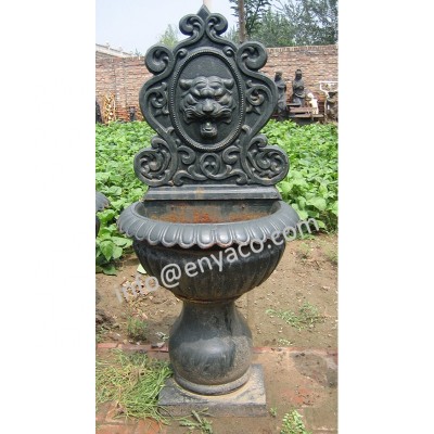 Home Garden Lion Head Fountain Wall, Cast Iron Water Wall Fountain